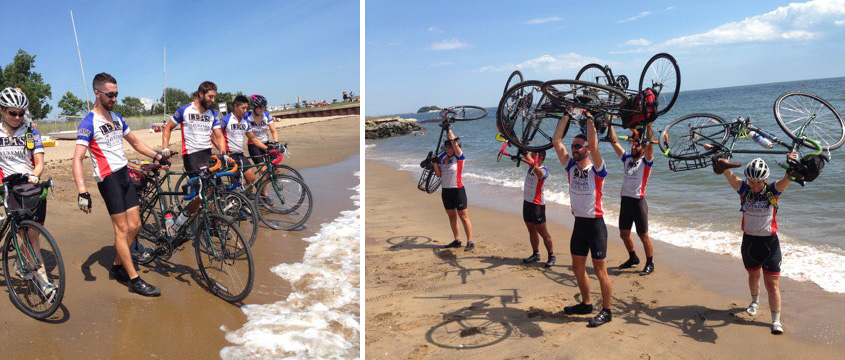The 2015 Coast to Coast for a Cure riders at the beach in Madison, Connecticut