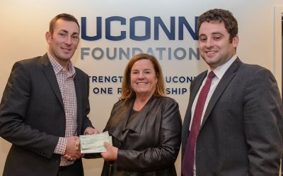 From left, David Marshall, General Manager/Director of Tennis at Farmington Field Club, Jennifer Grey and Aaron Frankel with the UConn Foundation. (Photo by Janine Gelineau/UConn Health)