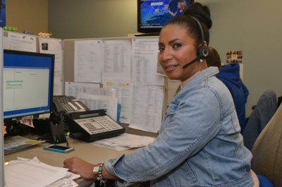 Pat Davis, call center operator at UConn Health on April 11, 2018 (Tina Encarnacion/UConn Health photo)